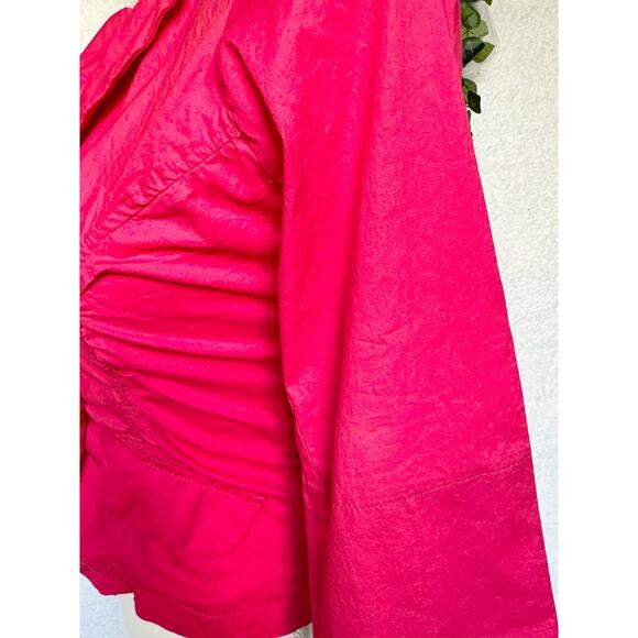 Vintage Vixen Hot Pink Cotton 3/4 Sleeves Shoulder Pads Cropped Blazer Blouse - Picture 12 of 13